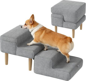 TWSOUL Haustiertreppe 2-in-1 Klappbare Hunderampe und Katzentreppe aus Holz in Grau für Sofa und Bett – Bild 1 von 5
