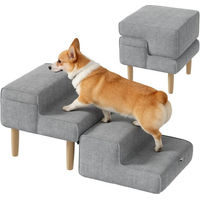 Produktbild von TWSOUL Haustiertreppe 2-in-1 Klappbare Hunderampe und Katzentreppe aus Holz in Grau für Sofa und Bett