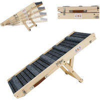 Produktbild von TWSOUL Hunderampe aus Naturholz mit rutschfestem Teppich, faltbar und 4-fach höhenverstellbar (20-45 cm), 80 cm Länge