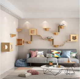 TWSOUL Katzen-Kletterwand Deluxe aus Holz mit Kratzsäule und Katzenbett für erwachsene Katzen zur Wandmontage – Bild 1 von 3