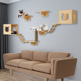 TWSOUL Katzen Wandregal Set 9 Stück Katzenwandmöbel Kletterregal und Spielplatz mit Cat Condos zur Wandmontage für Katzen innen – Bild 1 von 1