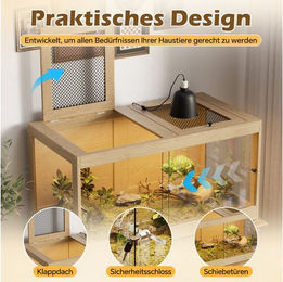 TWSOUL Reptilien-Terrarium aus Holz in Braun mit Belüftung und Schiebetür für Bartagamen, Schlangen und Echsen 100x50x52cm – Bild 1 von 5