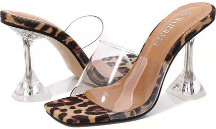 Produktbild von Übergroße Hausschuhe Sommer Slim Heels Mode Sandalen Damen Neue transparente High Heels mit Leopardenmuster 41