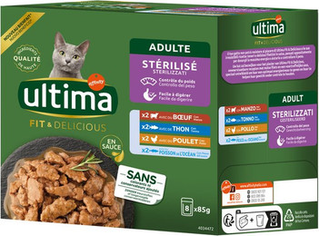 Produktbild von Ultima Sterilized Katze 8 x 85 g - Mix II (Huhn, Rind, Thunfisch, Seefisch)