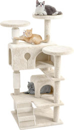 UISEBRT Katzenbaum Beige 130 cm – Stabiler Kratzbaum mit Höhle, Sisal-Pfosten, Plattformen und Katzenregal – Bild 1 von 1