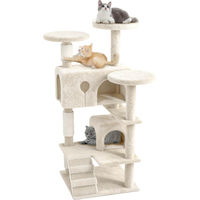 Produktbild von UISEBRT Katzenbaum Beige 130 cm – Stabiler Kratzbaum mit Höhle, Sisal-Pfosten, Plattformen und Katzenregal