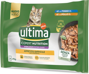 Produktbild von Ultima Cat Expert Nutrition Difficult Appetite Katzenfutter Adult Thunfisch & Huhn Stückchen in Sauce 4 x 70 g - 4 x 70 g
