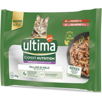 Produktbild von Ultima Cat Expert Nutrition Hairball Katzenfutter Adult Rind & Lachs Stückchen in Sauce 44 x 70 g - 4 x 70 g