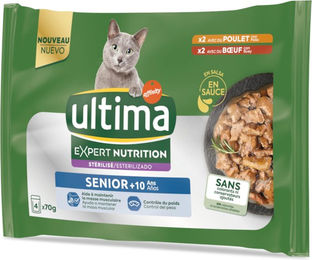 Produktbild von Ultima Cat Expert Nutrition Senior Katzenfutter Huhn & Rind Stückchen in Sauce 44 x 70 g - 4 x 70 g