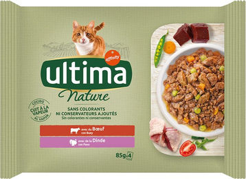 Produktbild von Ultima Cat Nature Katzenfutter Adult Rind und Truthahn Stückchen in Sauce 12 x 85 g - 4 x 85 g