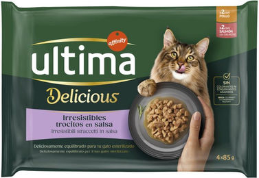 Produktbild von Ultima Delicious Adult Sterilized Katzenfutter Huhn und Lachs Stückchen in Sauce 48 x 85 g