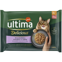 Produktbild von Ultima Delicious Adult Sterilized Katzenfutter Huhn und Lachs Stückchen in Sauce 48 x 85 g