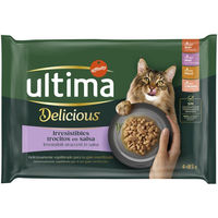 Produktbild von Ultima Delicious Adult Sterilized Katzenfutter Stückchen in Sauce Light ohne künstliche Farb- und Konservierungsstoffe 48 x 85 g