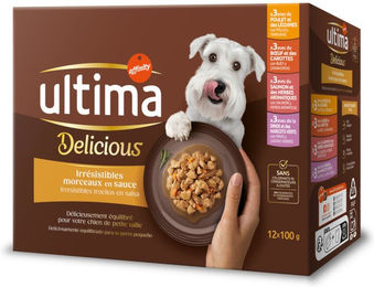 Ultima Delicious Katzen Nassfutter Mixpaket Stückchen in Soße Huhn Rind Lachs Pute 12 x 100 g – Bild 1 von 1