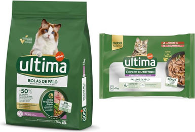 Produktbild von Ultima Hairball Katzenfutter Adult Truthahn mit Expert Nutrition Hairball Nassfutter Rind und Lachs 7,5 kg - 7,5 kg