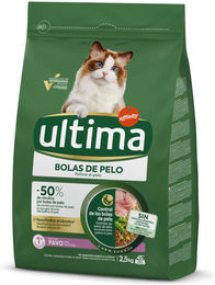 Produktbild von Ultima Hairball Katzenfutter Truthahn für erwachsene Wohnungskatzen 2,5 kg