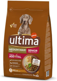 Produktbild von Ultima Hundefutter Senior Huhn Medium und Maxi ohne Zucker und Konservierungsstoffe 6 kg - 2 x 3 kg