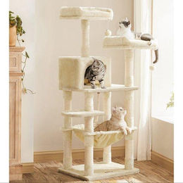 Ultima Kratzsäule für Katzen Beige aus Holz Plüsch und Sisal 55cm – Bild 1 von 1