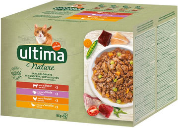 Ultima Nature Hundefutter Adult Fleischvariation Rind Truthahn Huhn Geflügel ohne Farb- und Aromastoffe sowie Konservierungsstoffe 48 x 85 g - 48 x 85 g – Bild 1 von 1