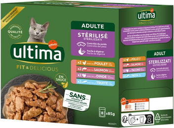 Produktbild von Ultima Sterilized Katze Adult Light Mix I Huhn Truthahn Lachs Forelle 48 x 85 g - 48 x 85 g