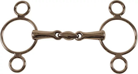 Produktbild von Umbria Equitazione Doppelter Bruchzügel mit 3 Ringen aus Edelstahl für Pferde in Silber und Braun