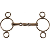 Produktbild von Umbria Equitazione Doppelter Bruchzügel mit 3 Ringen aus Edelstahl in Silber und Braun für Pferde