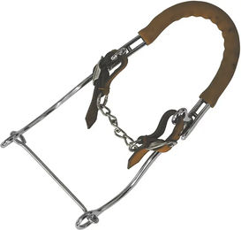 Produktbild von Umbria Equitazione Hackamore für Pferde mit langen Backenstücken aus Chrom in Silber und Braun