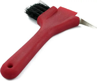 Produktbild von Umbria Equitazione Hufpflege-Set für Pferde mit Metallbürste und Spatel in Rot