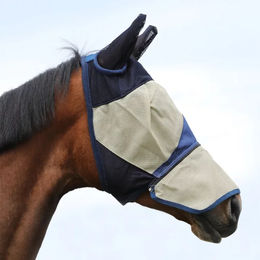 Produktbild von Umbria Equitazione PVC-Fliegenhaube für Pferde mit Ohrenschutz und Reißverschluss in Braun oder Beige