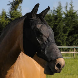 Umbria Equitazione PVC-Fliegenhaube für Pferde mit Ohrenschutz und Reißverschluss in Schwarz Größe L – Bild 1 von 2