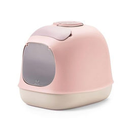 United Pets Minu Katzentoilette mit Abdeckung aus Kunststoff Hellgrau/Rosa – Bild 1 von 2