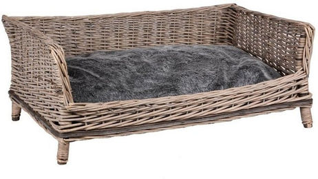 UNUS ANIMALS Hundebett aus Weide mit grauem Kissen eckiges Hundekorb für mittelgroße Hunde - 1 Stk. – Bild 1 von 12