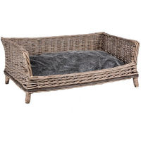 Produktbild von UNUS ANIMALS Hundebett aus Weide mit grauem Kissen eckiges Hundekorb für mittelgroße Hunde - 1 Stk.