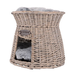 UNUS ANIMALS Katzenkorb aus Rattan in Grau mit weichem Kissen – Bild 1 von 13