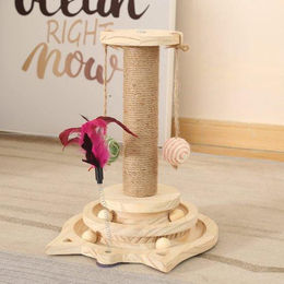 Unyqoos Holz-Katzen-Spielstation mit interaktivem Drehball und Sisal-Kratzsäule für kleine bis mittelgroße Katzen 34 x 26 x 34 cm – Bild 1 von 1