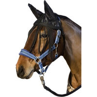 Produktbild von USG Fliegenhaube für Pferde mit Ohrenschutz und Fransen in Schwarz aus Nylon