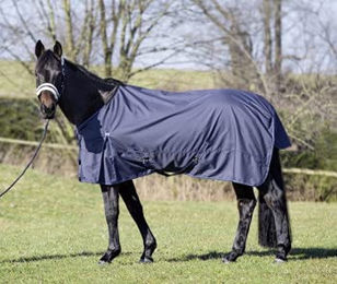 Produktbild von USG Paddockdecke für Pferde aus blauem Fleece mit farblich abgesetzter Einfassung