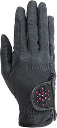 USG RSL Ascona Reithandschuhe mit Glitzersteinen aus Kunstleder Schwarz XS – Bild 1 von 2