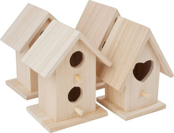 Produktbild von VBS Vogelhaus Deko-Vogelhäuser Birdy Minis, 8,5 cm x 7,5 cm x 11,5 cm und 9 cm x 7 cm x 11 cm 4er-Pack