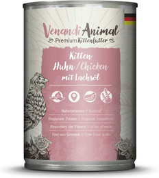 Produktbild von Venandi Animal 400 Gramm Katzennassfutter Sparpaket 12 x 400 Gramm Kitten Huhn mit Lachsöl