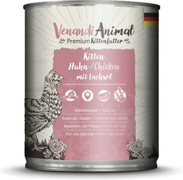 Produktbild von Venandi Animal 800 Gramm Katzennassfutter Sparpaket 12 x 800 Gramm Kitten Huhn mit Lachsöl