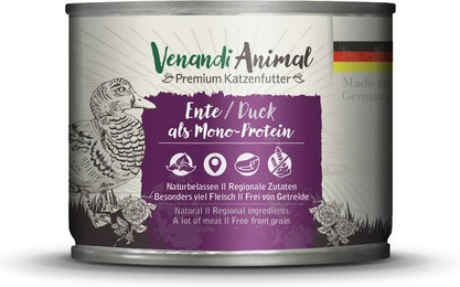Produktbild von Venandi Animal Monoprotein 200g Katzennassfutter Sparpaket 12 x 200 Gramm Ente