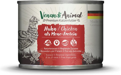 Produktbild von Venandi Animal Monoprotein 200g Katzennassfutter Sparpaket 12 x 200 Gramm Huhn