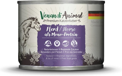 Produktbild von Venandi Animal Monoprotein 200g Katzennassfutter Sparpaket 12 x 200 Gramm Pferd