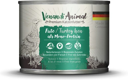Produktbild von Venandi Animal Monoprotein 200g Katzennassfutter Sparpaket 12 x 200 Gramm Pute