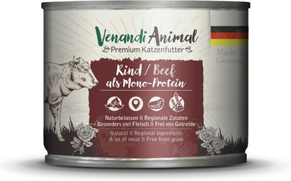 Produktbild von Venandi Animal Monoprotein 200g Katzennassfutter Sparpaket 12 x 200 Gramm Rind