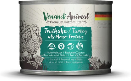 Produktbild von Venandi Animal Monoprotein 200g Katzennassfutter Sparpaket 12 x 200 Gramm Truthahn