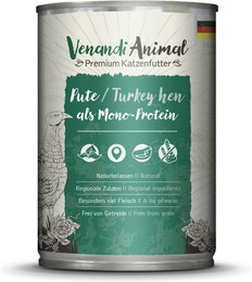 Produktbild von Venandi Animal Monoprotein 400g Katzennassfutter Sparpaket 12 x 400 Gramm Pute