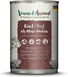 Produktbild von Venandi Animal Monoprotein 400g Katzennassfutter Sparpaket 12 x 400 Gramm Rind