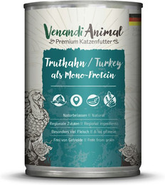 Produktbild von Venandi Animal Monoprotein 400g Katzennassfutter Sparpaket 12 x 400 Gramm Truthahn
